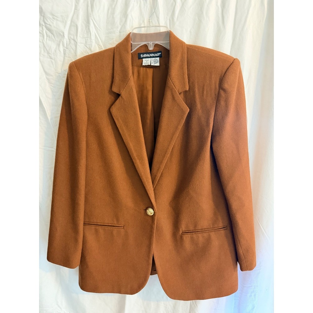 Savannah Women Rust Brown 100% Wool Single Button Blazer Jacket Size 8 9550